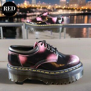 Dr. Martens Quad Distressed Leather Platform Shoes Black Pink - Women's Size 7